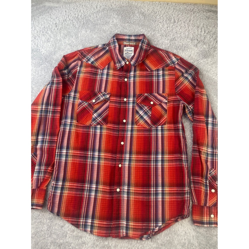 44mm Legendary Goods‎ Western Shirt Mens Medium Red Plaid Pearl Snap Cotton